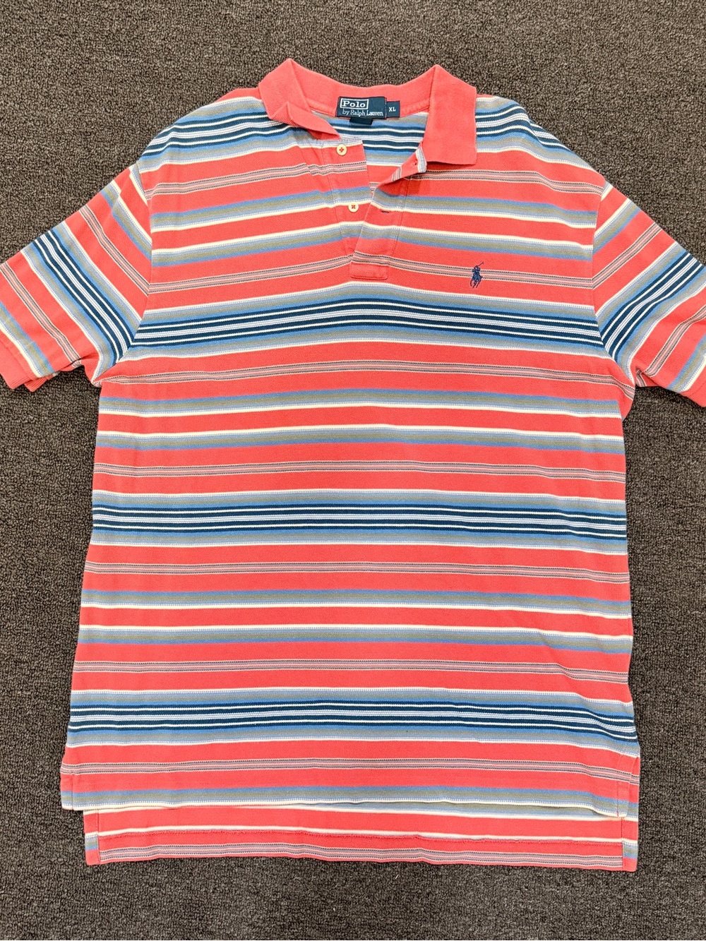 Polo by Ralph Lauren Coral, Blue & White Striped Polo